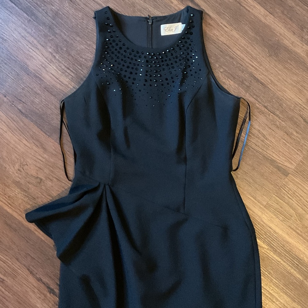 Eliza J Black Midi Dress with Embellished Neckline